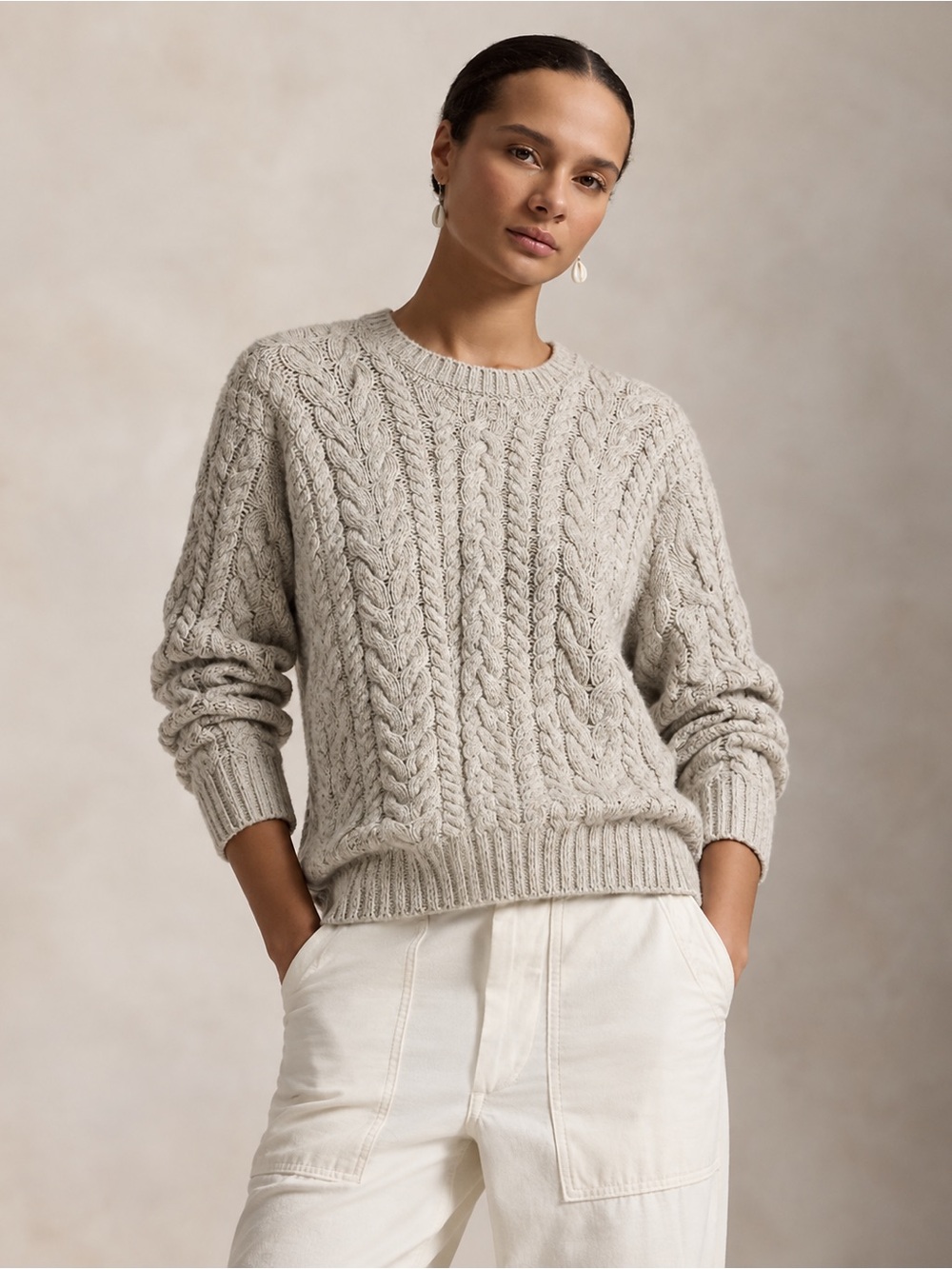 Polo Ralph Lauren Hand Knit Cable Fisherman Sweater Alpaca Blend L